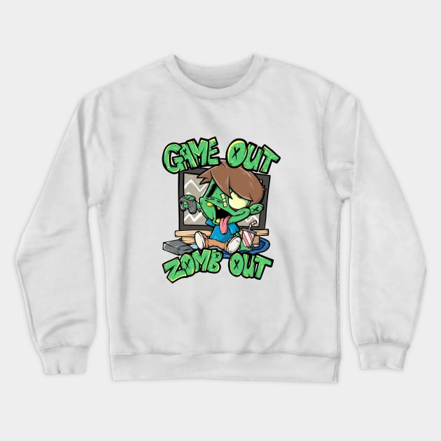 Video Game Playing Spooky Zombie Gamer kid Crewneck Sweatshirt by SWIFTYSPADE